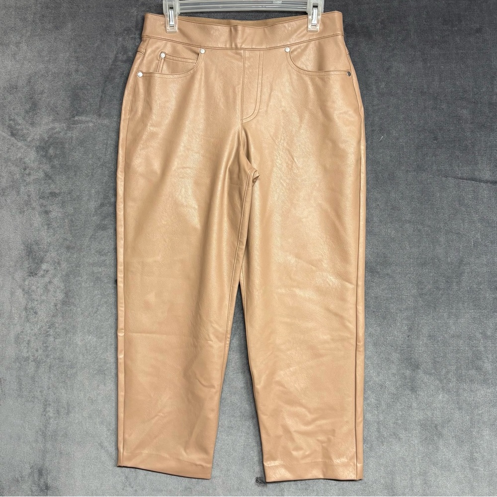 SPANX Straight Leg Loose-Fit Pants Faux Leather Pull-on Tan Trousers M